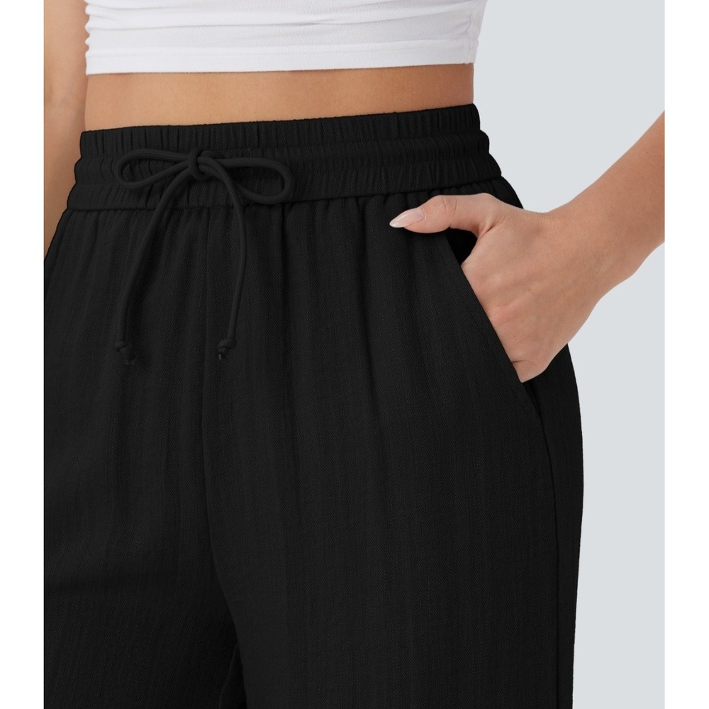 Halara High Waisted Drawstring Pocket Wide Leg Casual Linen- Small Tall - Picture 4 of 7